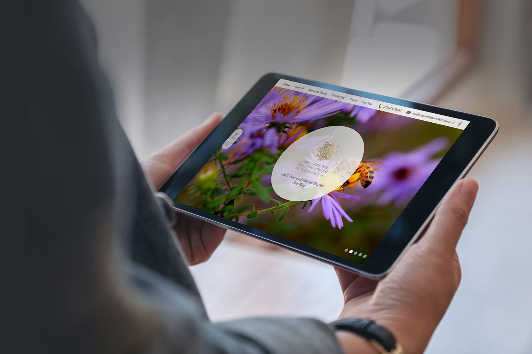 A website design shown on a tablet device